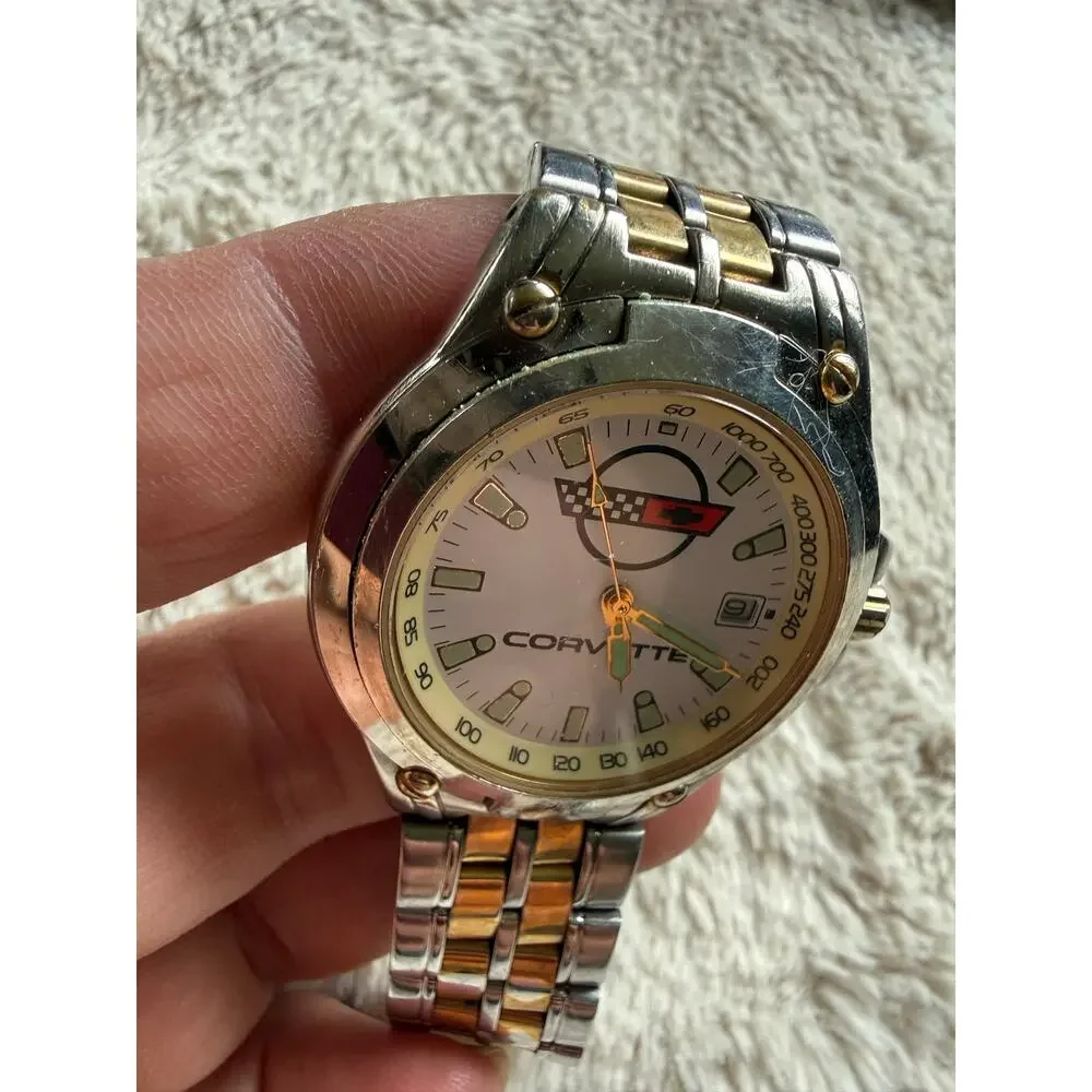 Vintage Chevrolet Corvette Two Tone Wrist Watch and Case